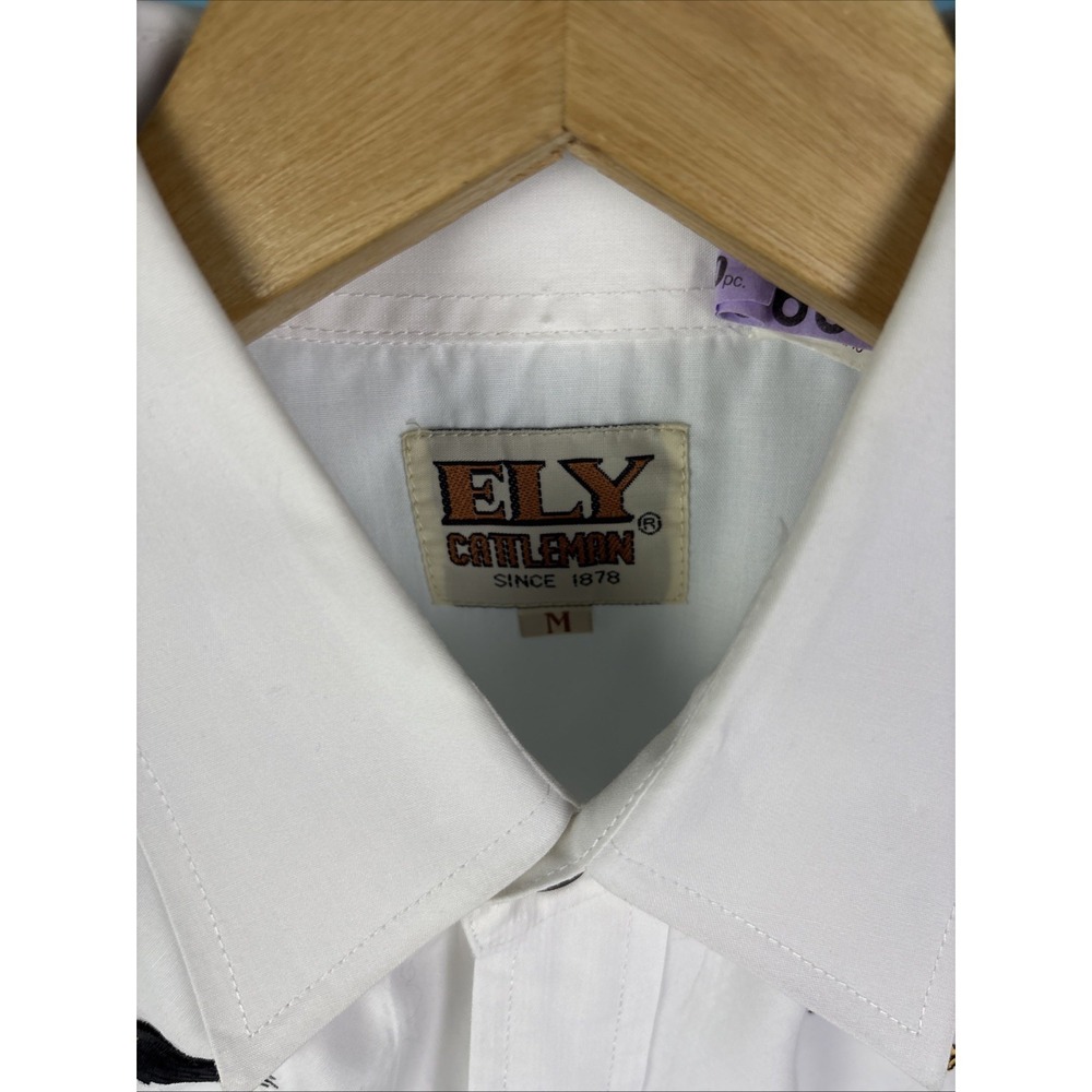 Ely Cattleman Shirt Mens Medium White Western Pearl Snap Embroidered Eagles USA - Picture 3 of 9